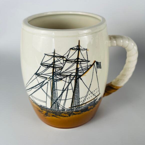 Enesco Shipper Clip Barrel Shape Stein 4 Mugs plus 4 Demitasse Anchor Cups - Picture 2 of 9